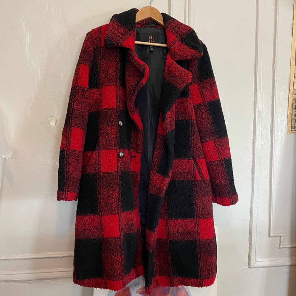 QED LDN red buffalo plaid teddy bear jacket size: 4
